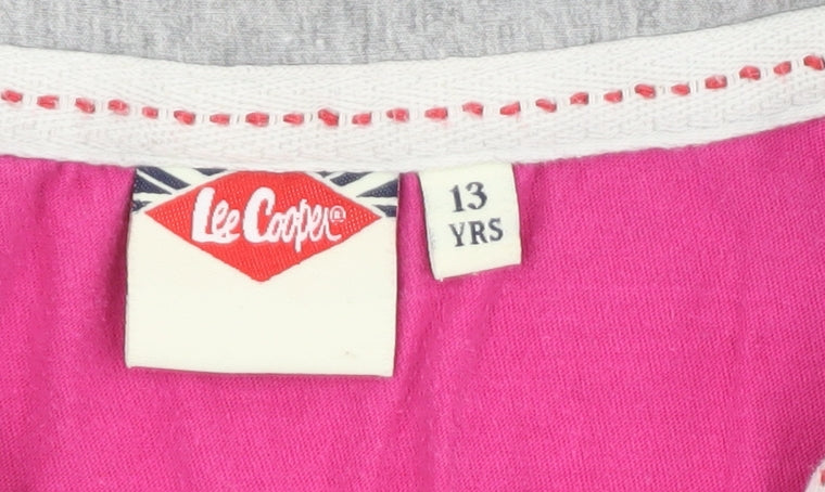 Lee Cooper Girls Pink Grey Striped Polo Shirt 13 Years