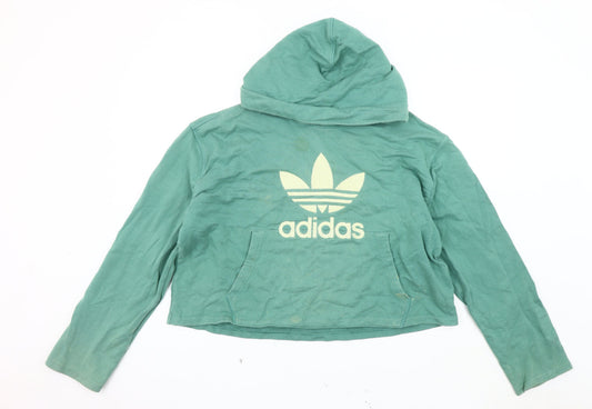Womens UK 14 Regular adidas Green Pullover Hoodie