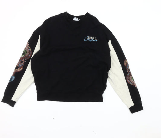 Additional front view of ASOS DESIGN Men's Black M Embroidered Pullover Sweatshirt