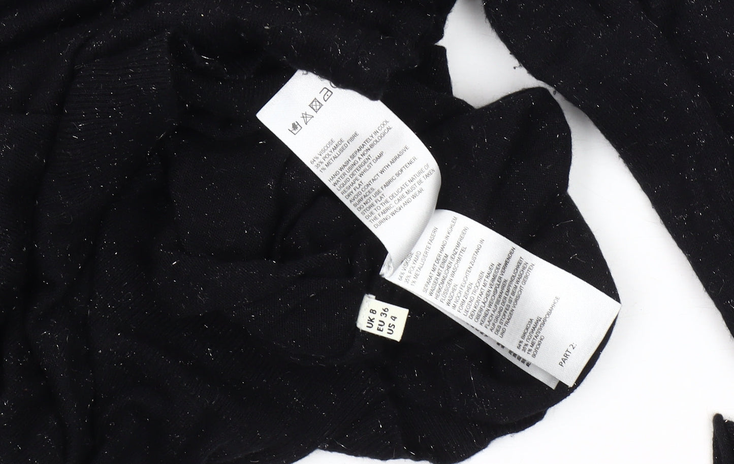 Brand and care label for Whistles Black Knit Dress - UK 8, Long Sleeve, Women