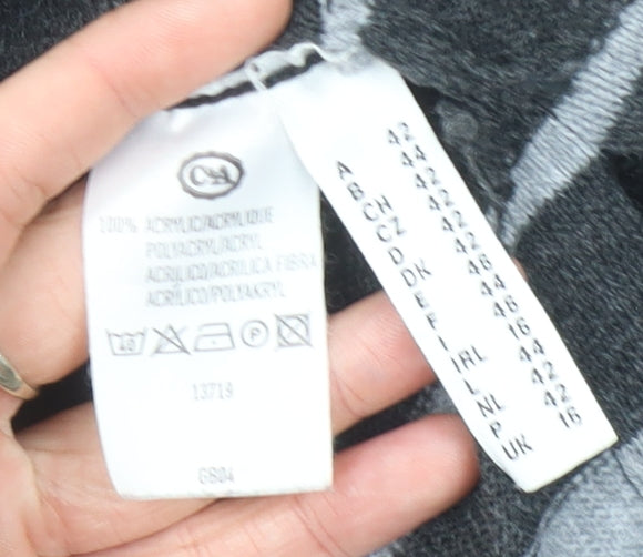 Close-up detail of C&A Women's Grey V-Neck jumper, size 14