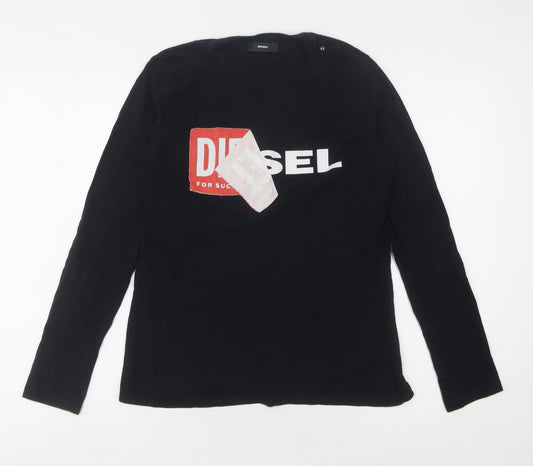 Diesel Men's Black Logo Long Sleeve T-Shirt Size M