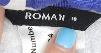 Brand and care label for Roman Women's Blue A-Line Midi Skirt, size 10