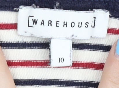 Brand and care label for Warehouse Women Multicoloured Striped Top, size 10
