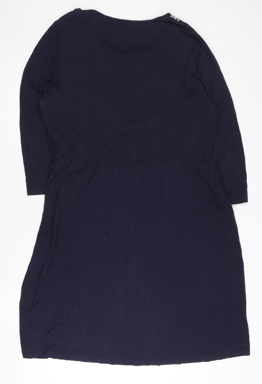 Boden Women's Blue Dress, Size 18, Embroidered, 3/4 Sleeve