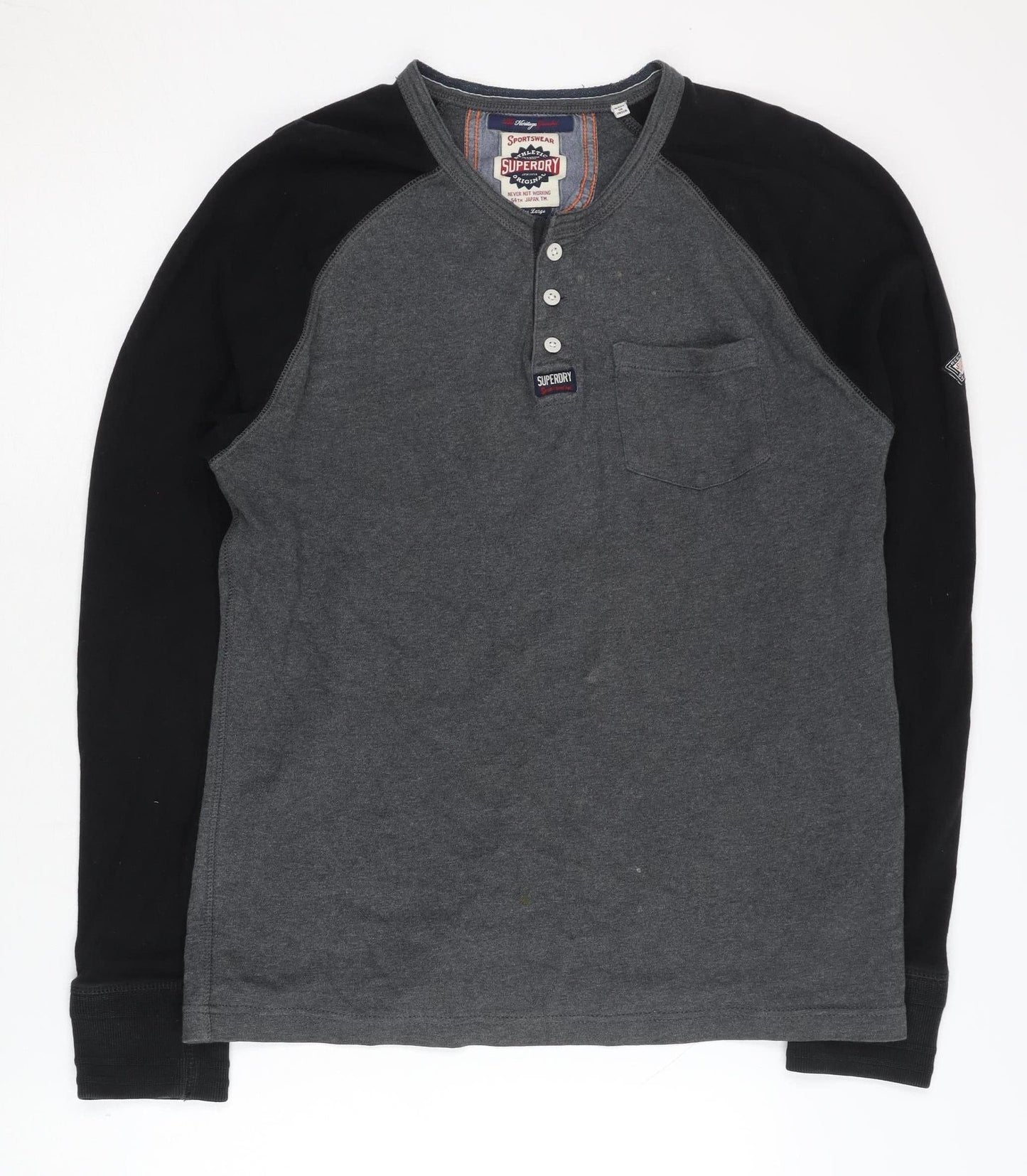 Superdry Men’s Black Grey Henley L Sweatshirt