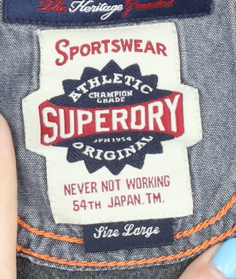 Superdry Men’s Black Grey Henley L Sweatshirt