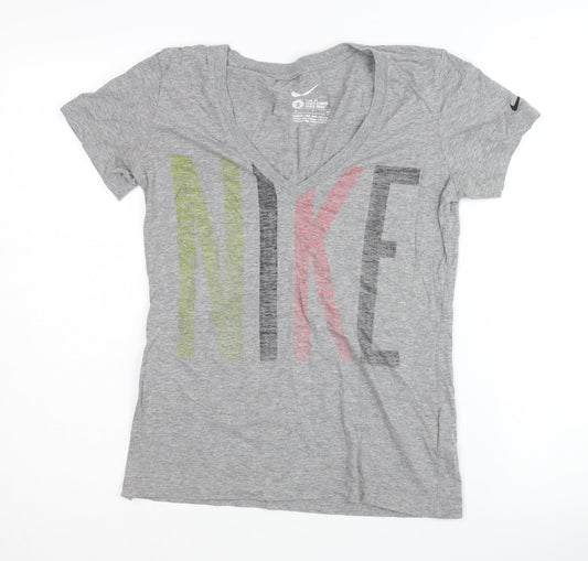 Nike Women's Grey V-Neck Slim Fit T-Shirt Size S