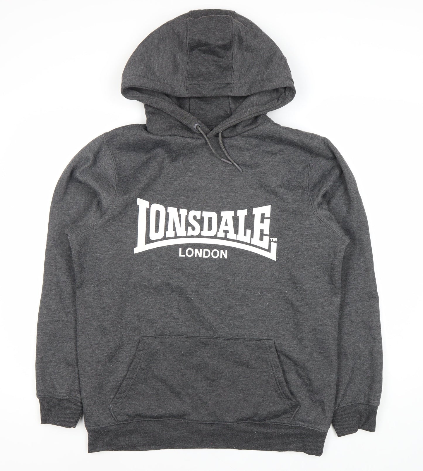 Lonsdale Men's Grey Pullover Hoodie, Size L, with Logo