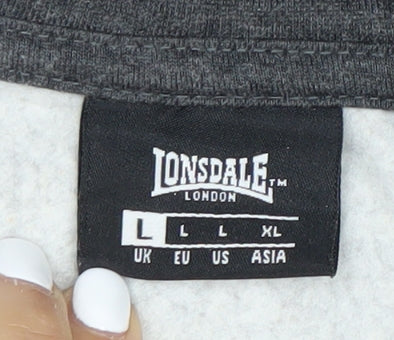 Lonsdale Men's Grey Pullover Hoodie, Size L, with Logo