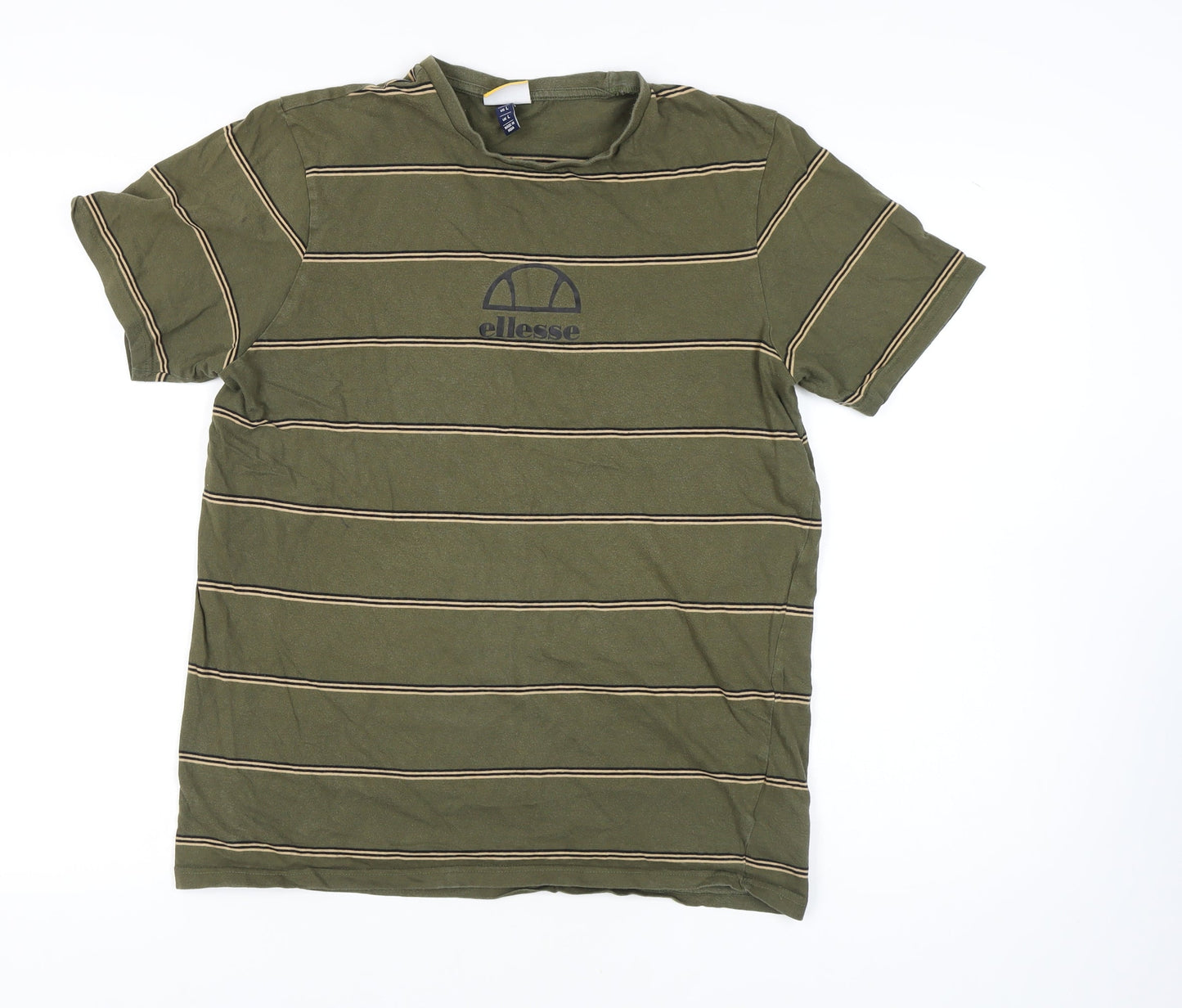 Ellesse Men's Green Striped T-Shirt, Size L, Short Sleeve
