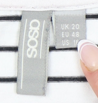 Brand and care label for ASOS Women's White Striped Ringer T-Shirt, size 20