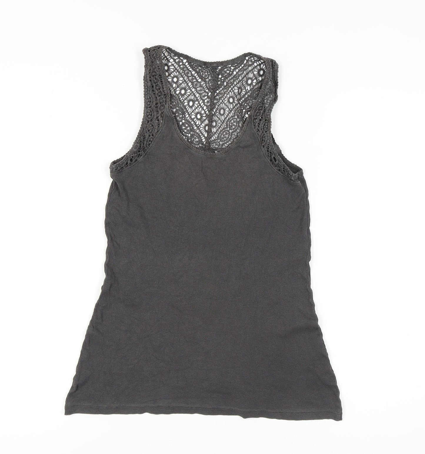 FatFace Women's Black Tank Top Size 12 with Crochet Accents