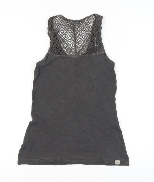 FatFace Women's Black Tank Top Size 12 with Crochet Accents
