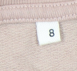 Brand and care label for AND/OR Women's Beige Pullover Sweatshirt, size 8