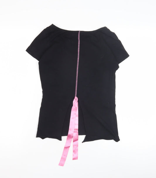 Womens UK Size 2 Twisted Ribbon Black Cotton Blend Blouse