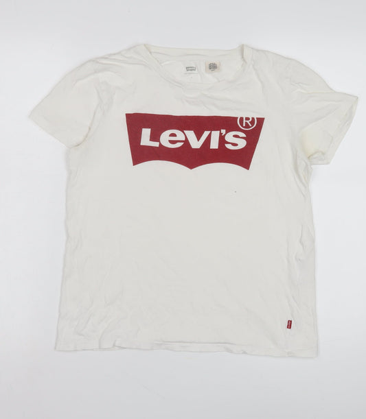 Levi's Women's White Logo T-Shirt, Size S, Cotton Casual Top