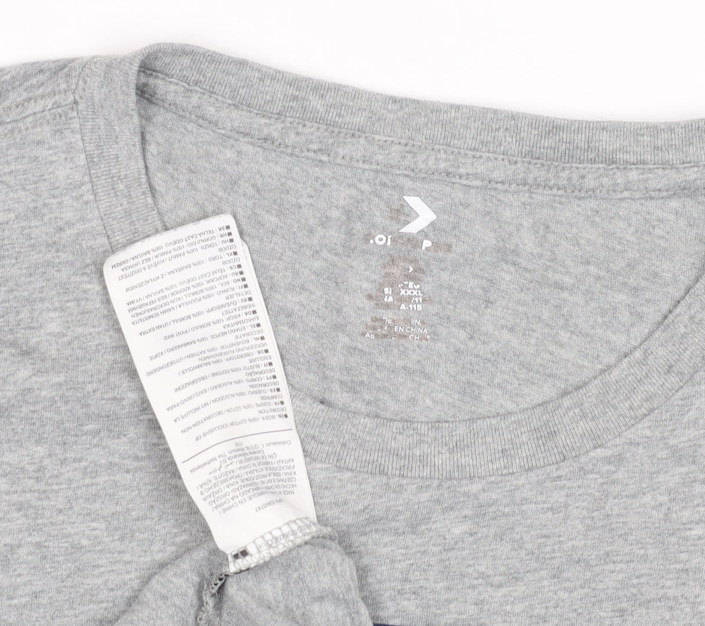 Converse Men's Grey XL T-Shirt, Sporty Logo, Cotton