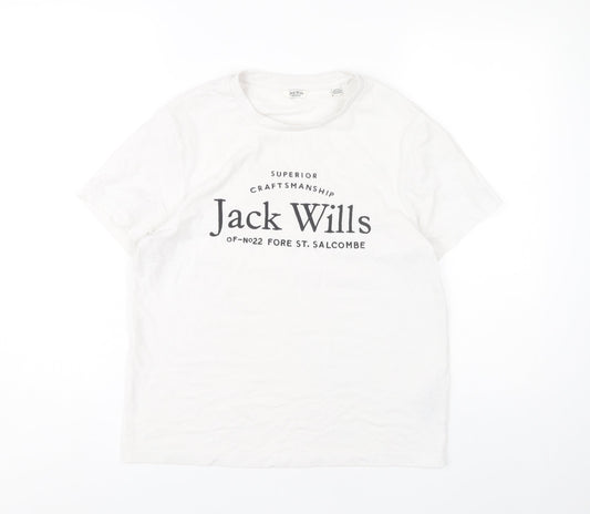 Jack Wills Women's White T-Shirt, Size 8, Casual Style