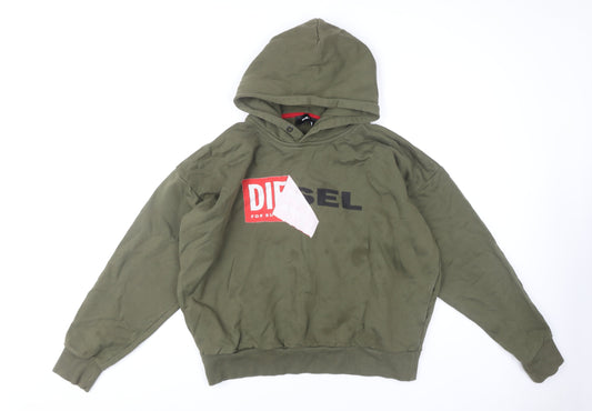 Diesel Men's Green Pullover Hoodie, L, Logo Accent