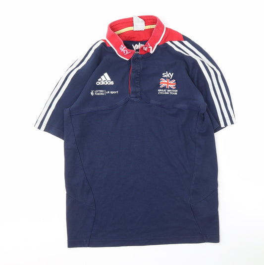 Additional front view of Adidas Men's Blue Cycling Polo Shirt, Medium