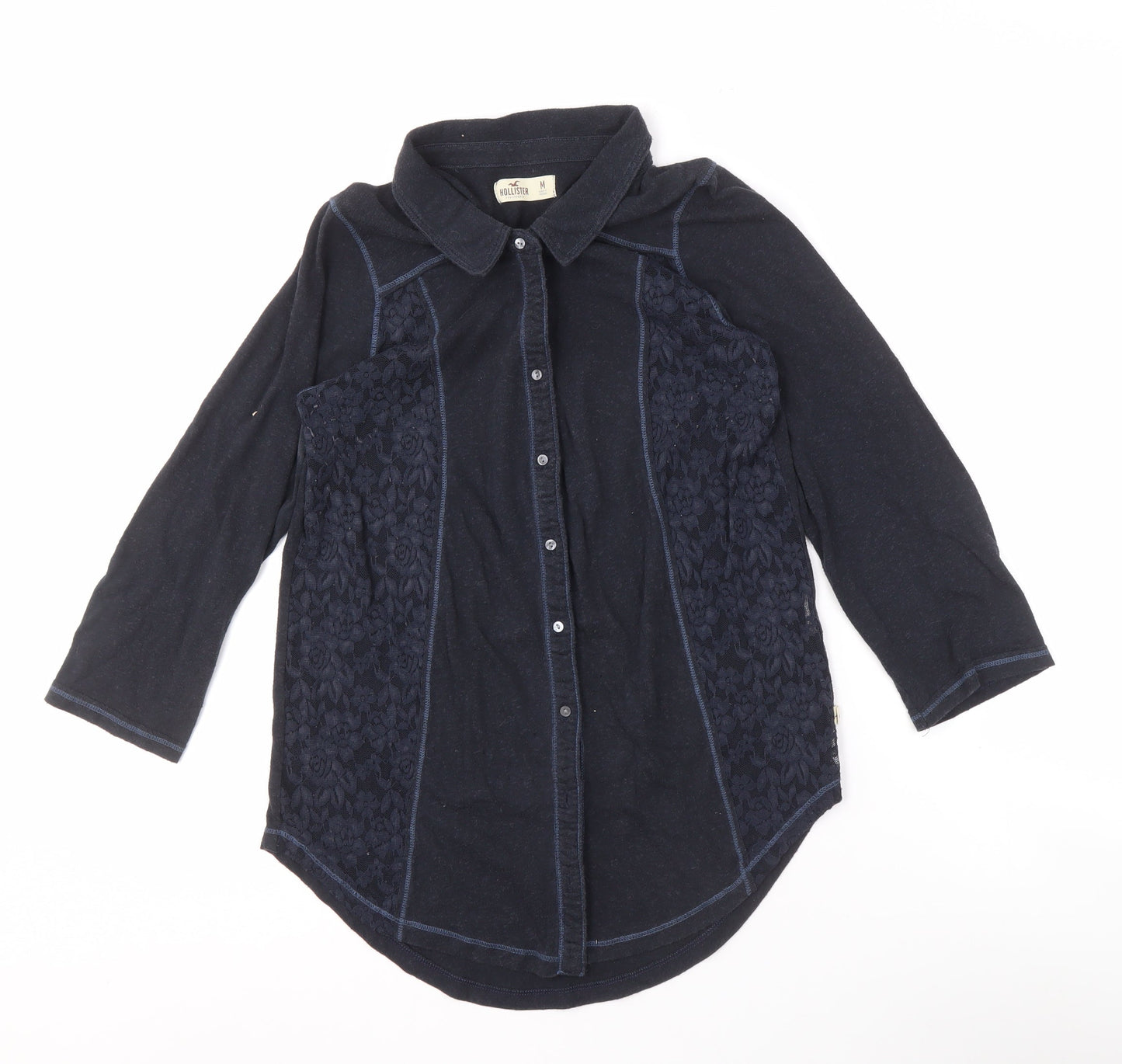 Hollister Women's Black 3/4 Sleeve Button-Up Shirt M