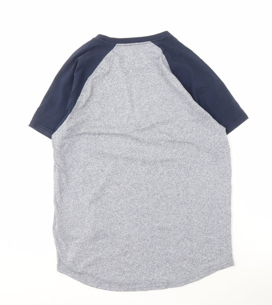 Hollister Men's Grey Blue Crew Neck T-Shirt - Size S