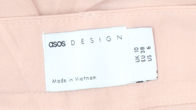 Brand and care label for ASOS Women’s Pink Straight Trousers, size UK 10