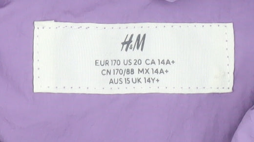 Brand and care label for H&M girls’ purple full zip casual jacket 14 years