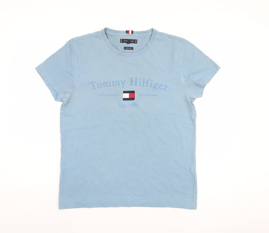 Tommy Hilfiger Men's Blue T-Shirt, S, Cotton, Logo, Casual