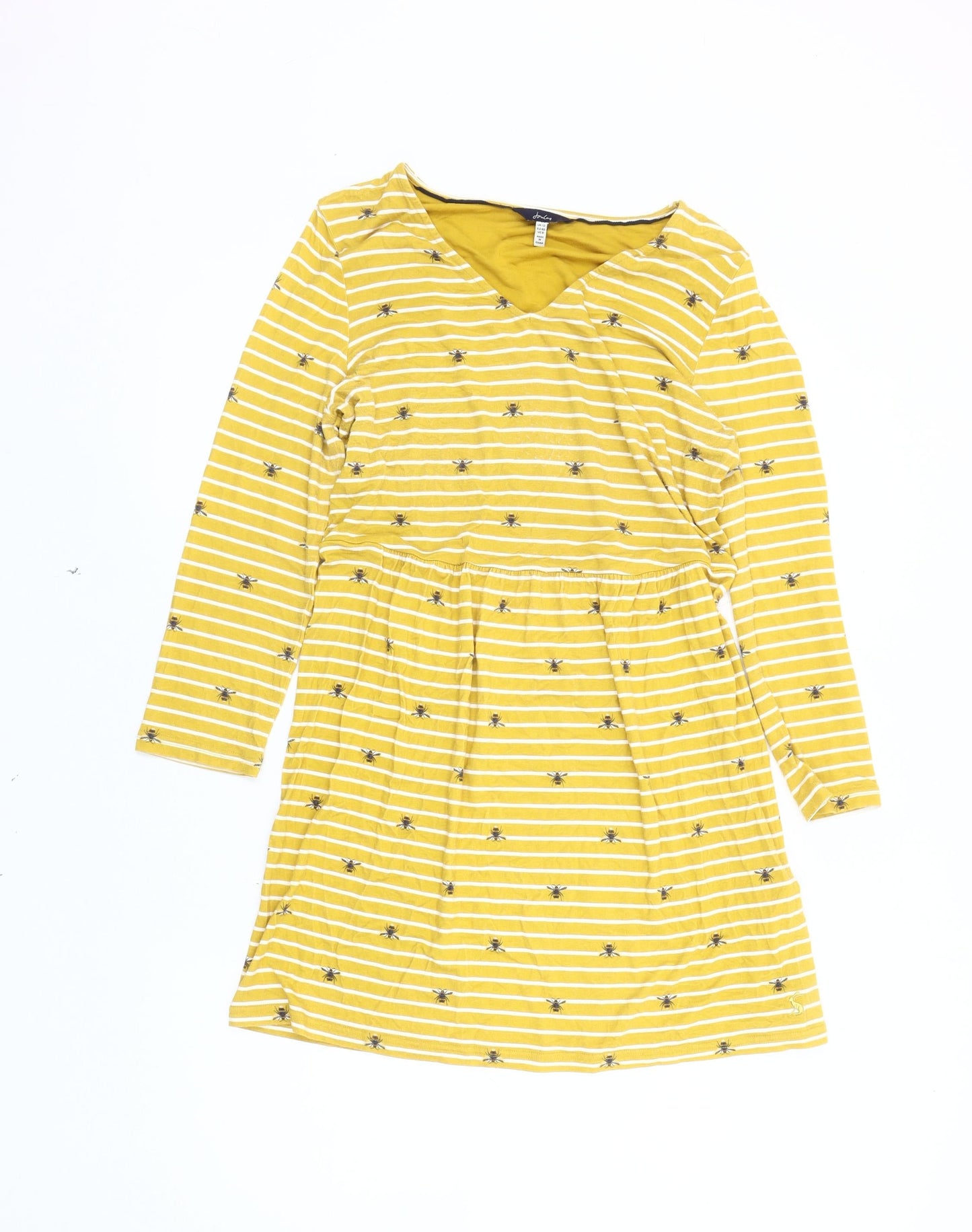 Joules Women's Yellow Striped V-Neck Dress Size 12