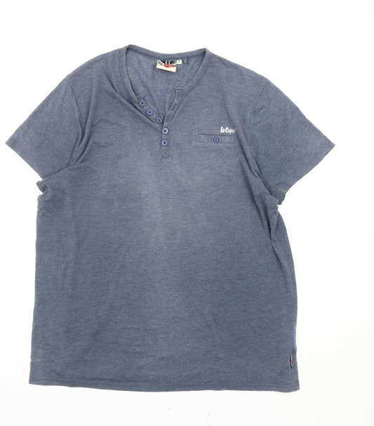 Lee Cooper Men's Blue Henley T-Shirt Size L