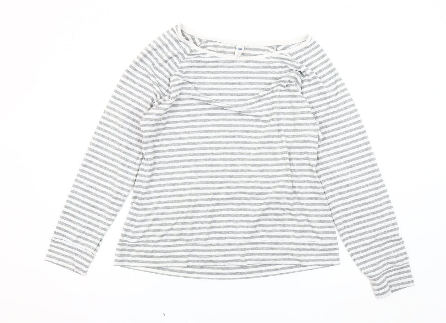 Old Navy Women's Grey Striped Boat Neck T-Shirt XL