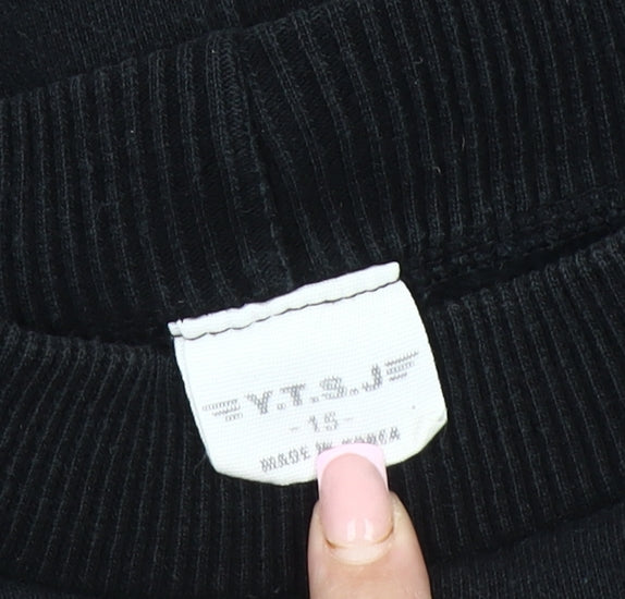 Close-up detail of girls’ black pullover sweatshirt -, size 18