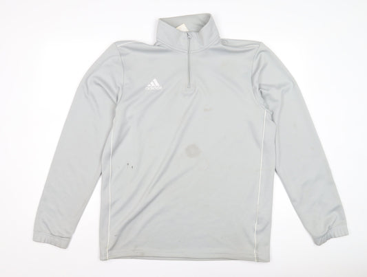 Additional front view of Adidas Men's Grey Sweatshirt, size L, 1/4 Zip Logo
