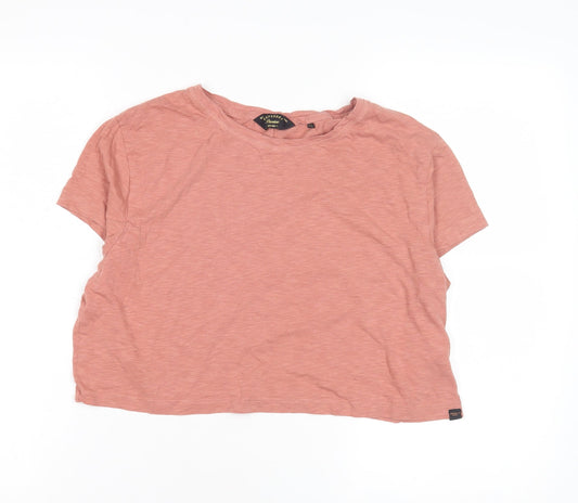 Superdry Women's Pink L Cotton T-Shirt, Casual Crew Neck