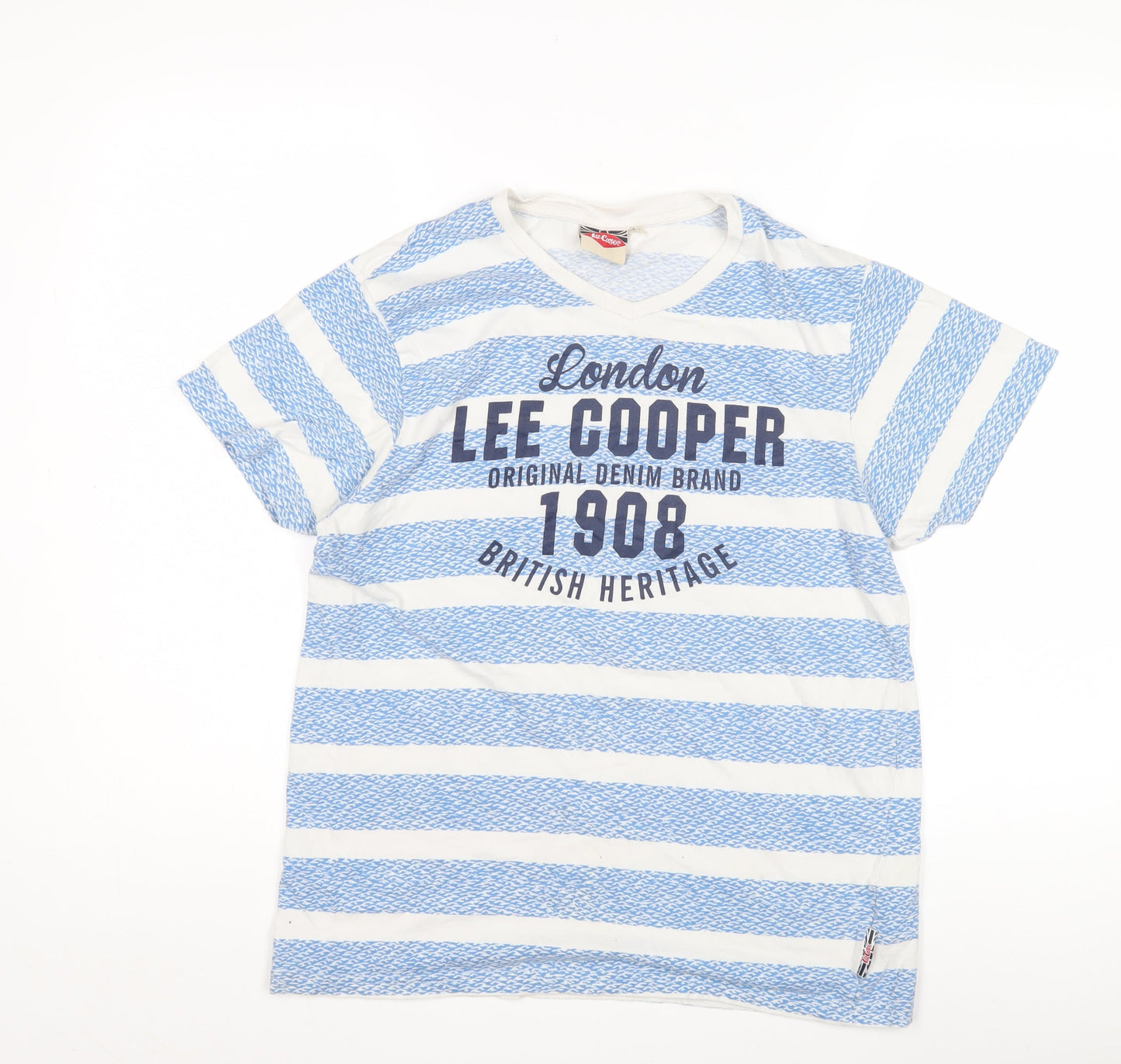 Lee Cooper Unisex Blue Striped T-Shirt, Size S, Casual Style