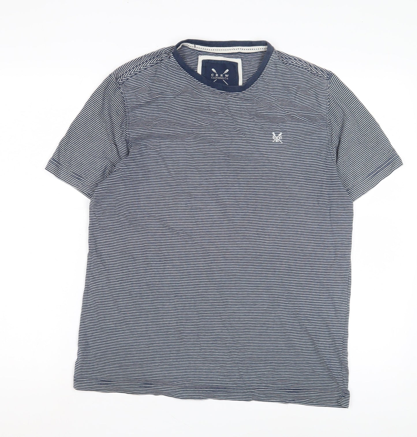 Crew Clothing Co. Men's Blue Striped M T-Shirt, Logo, Cotton
