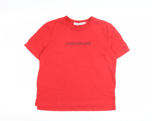 Womens UK Size S Calvin Klein Red Cotton T-Shirt