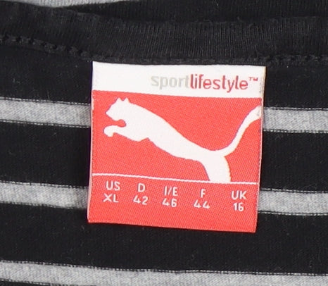 Puma Women's Black Striped T-Shirt XL