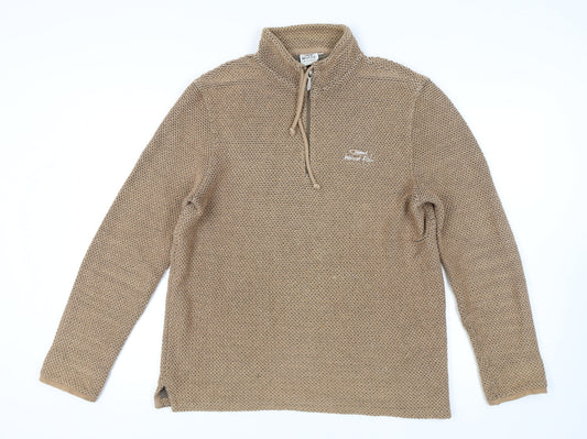 Weird Fish Men's Brown 1/4 Zip Knit Sweatshirt S