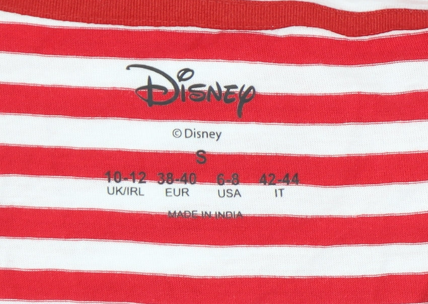 Disney Women’s Red Mickey Mouse Striped T-Shirt - Size S