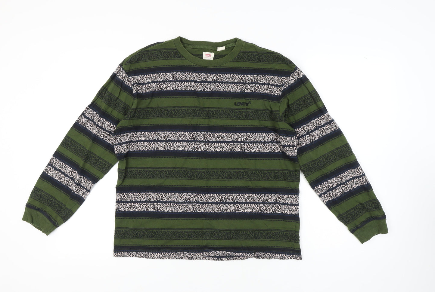 Levi's Men's Green Striped Long Sleeve Relaxed T-Shirt