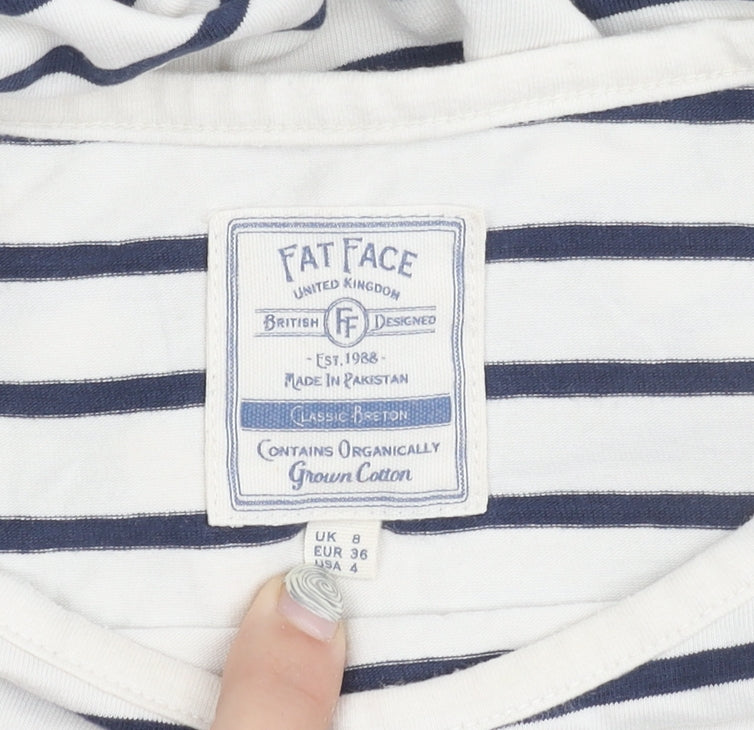 Fat Face Women's White Striped Top UK Size 8
