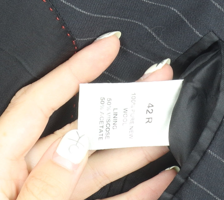 Pierre Cardin Men's Black Striped Wool Blazer 42R