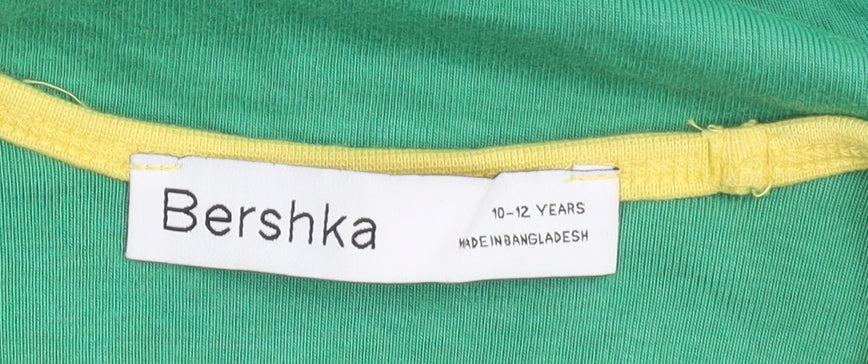 Bershka Girls Green Ringer T-Shirt Size 10-11 Years