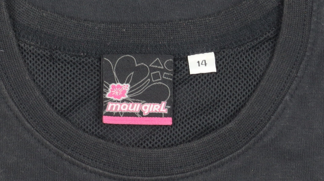 Brand and care label for Maui Girl Black Graphic Print T-Shirt for girls’, size 14