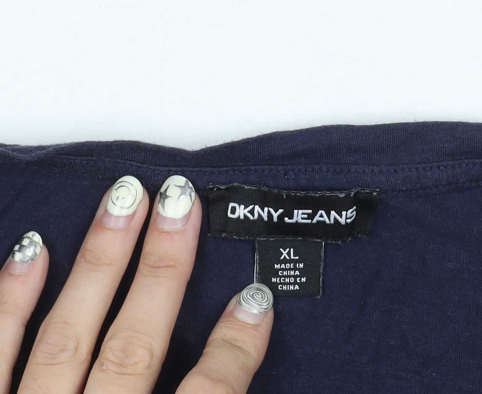 DKNY Jeans Women's Blue XL T-Shirt with Embroidery
