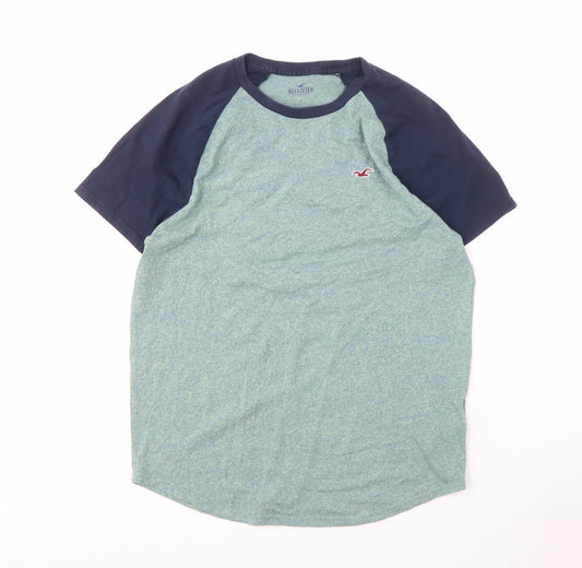 Hollister Men's Blue Colourblock Crew Neck T-Shirt - Size S
