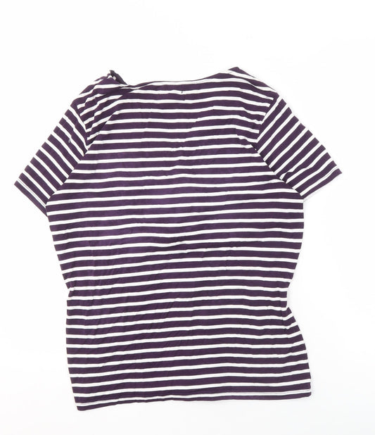 Alexon Women's Purple Striped V-Neck Top Large
